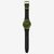 Vista cenital del Reloj Swatch Take Your Time, Enjoy the Moment con esfera verde y correa de silicona negra - SO29G113