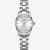 Vista frontal del Reloj Hamilton Jazzmaster Quartz 32 mm con brazalete de acero y esfera plateada - H32301181
