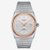 Vista frontal del Tissot PRX Powermatic 80 bicolor en acero y oro rosa con esfera plateada - T1374072103100