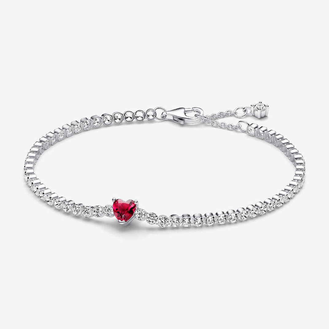 Pulsera Pandora Tenis Corazón Brillante Rojo