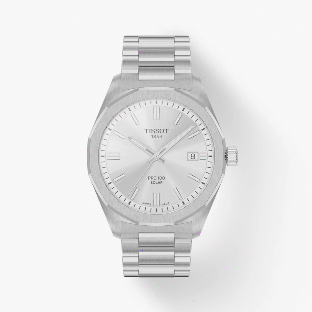 Reloj Tissot PRC 100 Solar Quartz 39mm Acero con Esfera Plateada