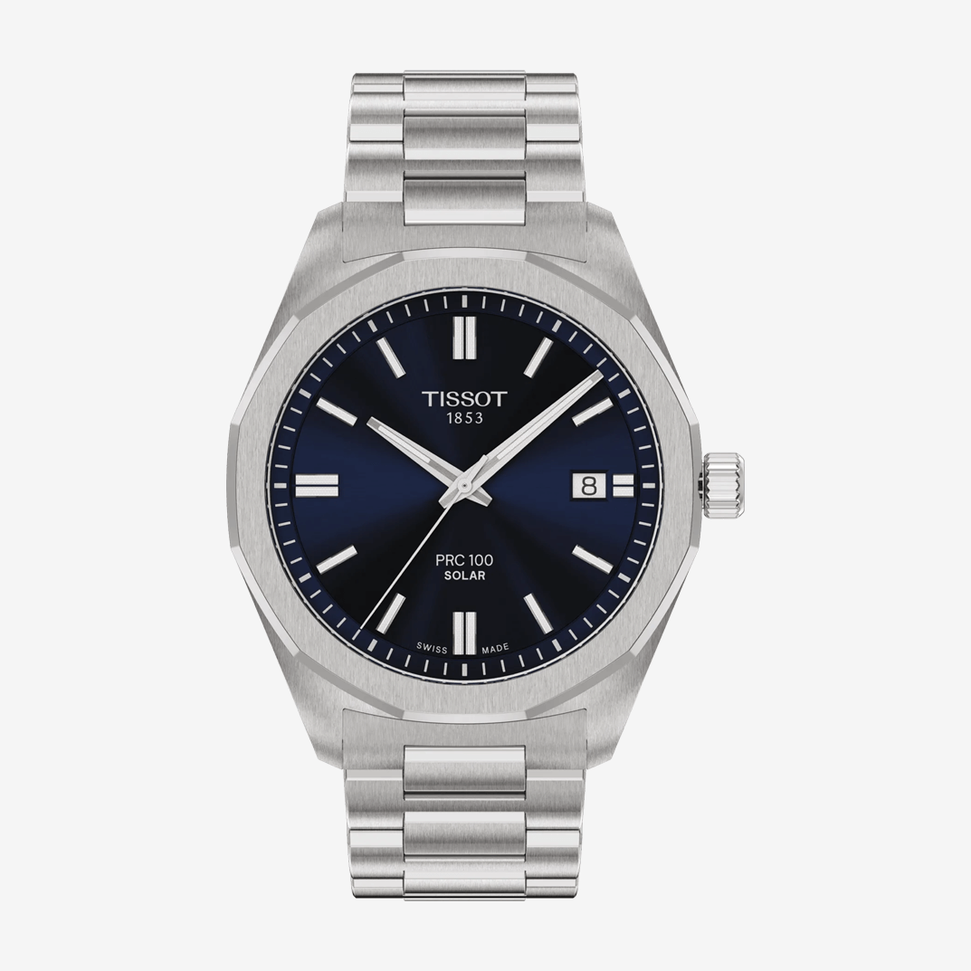 Reloj Tissot PRC 100 Solar Quartz 39mm Acero con Esfera Plateada