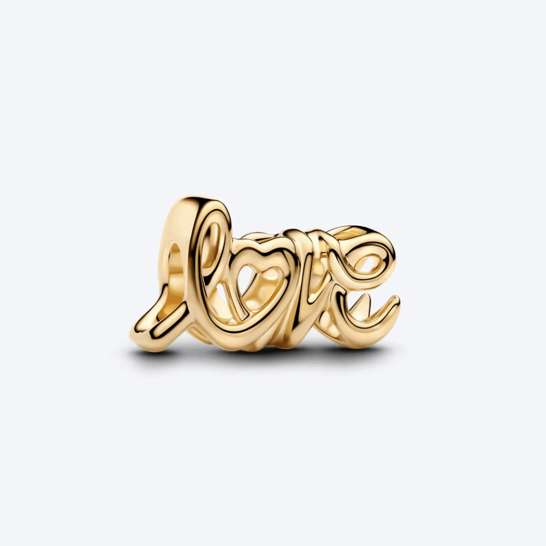 Charm Pandora Love Escrito a Mano Chapado en Oro