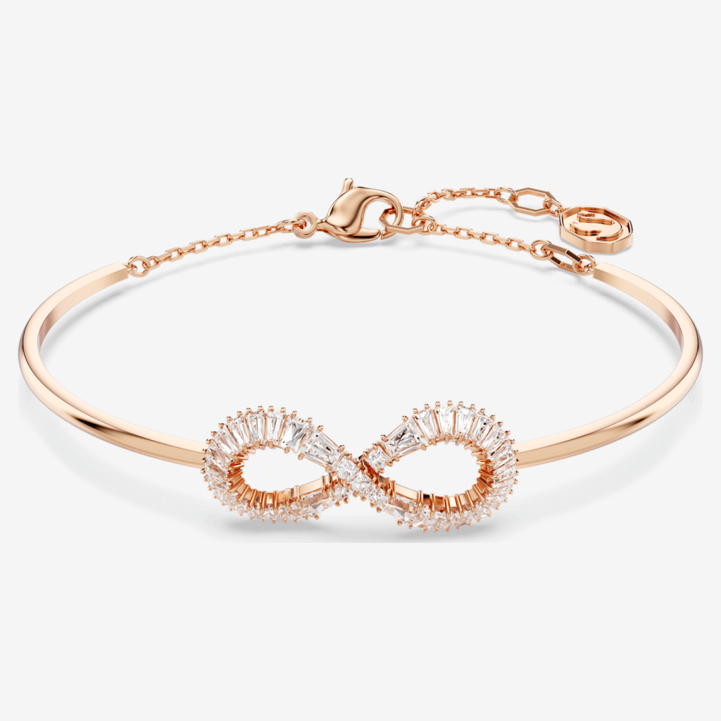 Brazalete Hyperbola. Símbolo del infinito, Blanco, Baño tono oro rosa