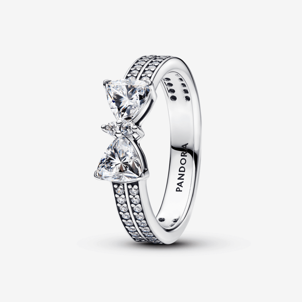 Anillo Pandora Doble Banda Lazo Brillante
