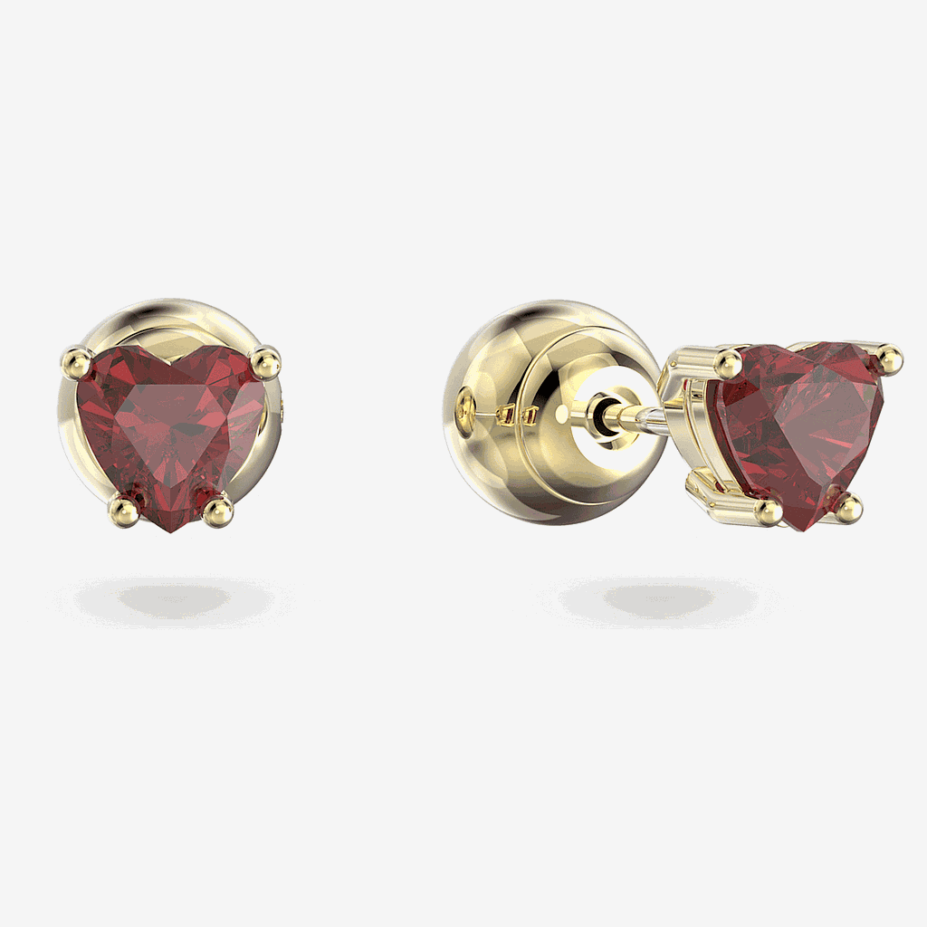 Pendientes de botón Stilla Corazón Rojo Swarovski Chapados en Oro