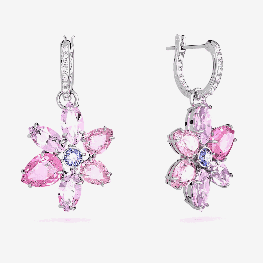 Pendientes Gema. Tallas mixtas, Flor, Rosas, Baño de rodio Swarovski