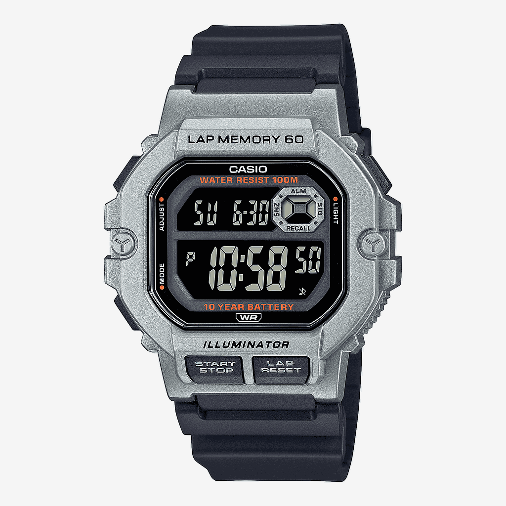 Reloj Casio Collection Plástico Negro Caja Rectangular Plateada