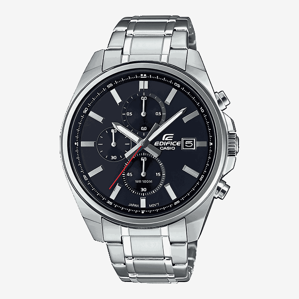 Reloj Casio Edifice Crono Acero Plateado Esfera Gris Secundero Rojo