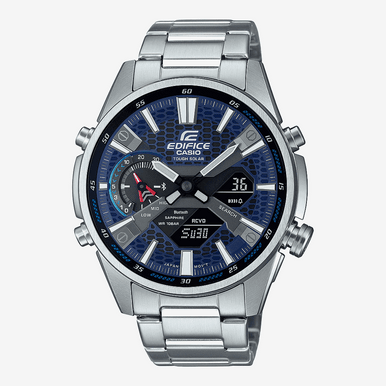 Reloj Casio Edifice Serie Ecb-S100 Acero Plateado Esfera Azul