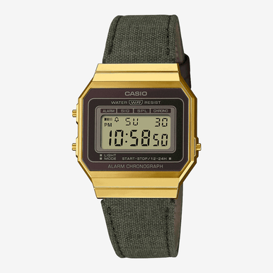 Reloj Casio Vintage Iconic Brazalete Tela Verde Caja Dorada