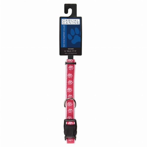 CC TwoTone Pawprint Collar 10-16In Pnk