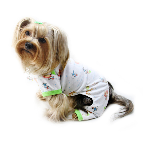 Knit Cotton Pajamas with Party Animals M White
