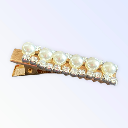 Pearlella Clips Pearl and Rhinesone GOLD