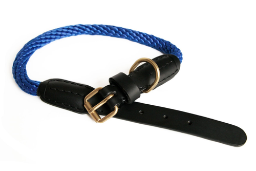 Rope and Leather Collar with Buckle (22 in) Deep Blue Line