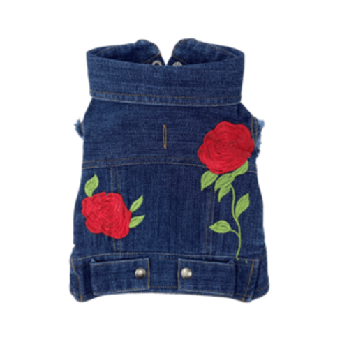Rose Embroidered Vest X-Small Indigo