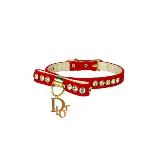 Velvet Dior Charm Collar 12" RED
