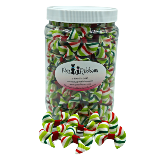 | 50-100 Christmas Candy Stripe 1" Dog Cat Bows| Dog Apparel