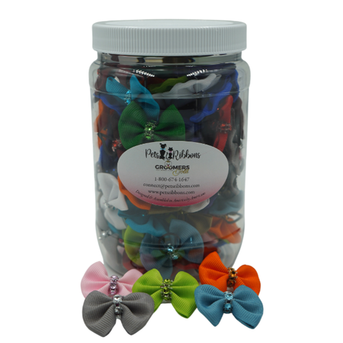 | 50-100 Assorted Bling Trim Groomers Dog/ Cat Bows in Jar| Dog Apparel