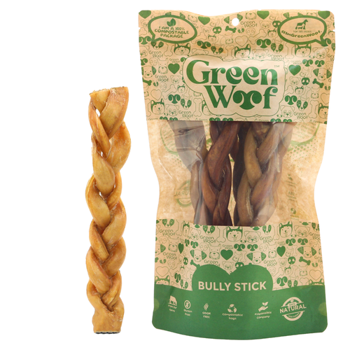 Green Woof Braided Bully Sticks Pet Treat