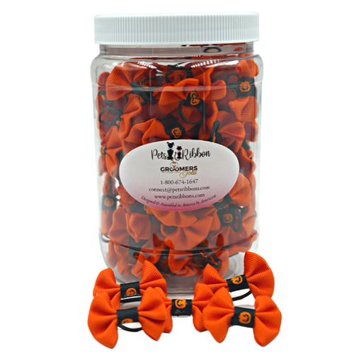 | 50-100 Halloween Pumpkin Trim Dog Cat Pet Bows in A Jar 1"| Dog Apparel
