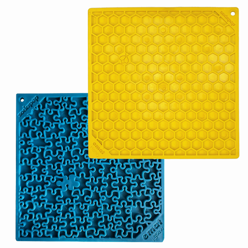 Large Bluee Jigsaw & Large Yellow Honeycomb EMat Lick Mat Bundle Pet Bowl