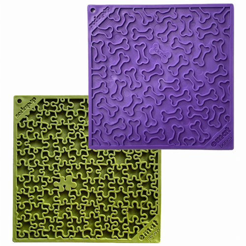 Large Green Jigsaw & Large Purple Bones EMat Lick Mat Bundle Pet Bowl