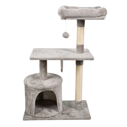 GOOPAWS 38-in Faux Fur Top Perch Cat Tree & Condo with Basket Pet Bed