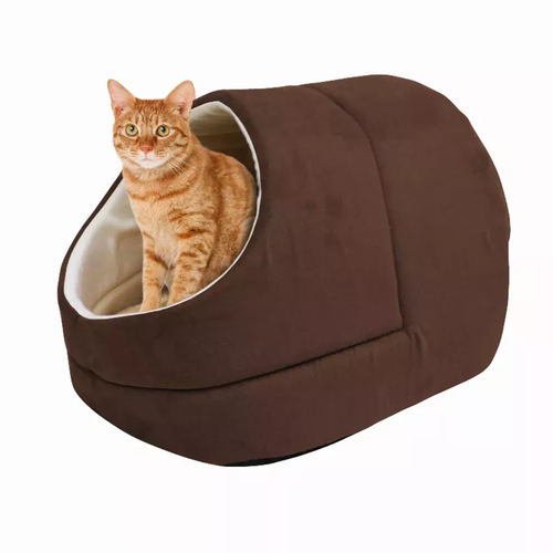 GOOPAWS Cat Cave for Cat and Warming Burrow Cat Bed, Pet Hideway Sleeping Cuddle Cave 18" x14" x12" Coffee