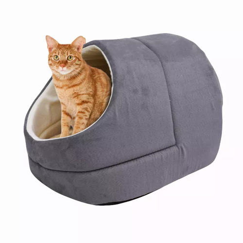 GOOPAWS Cat Cave for Cat and Warming Burrow Cat Bed, Pet Hideway Sleeping Cuddle Cave 18" x14" x12" Grey