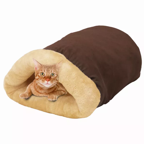 GOOPAWS 4 in 1 Self Warming Burrow Cat Bed, Pet Hideway Sleeping Cuddle Cave 22" x14" x10" Coffee
