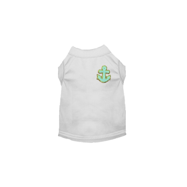 Chenille Embroidered Anchor Dog Shirt 2X Large WHITE