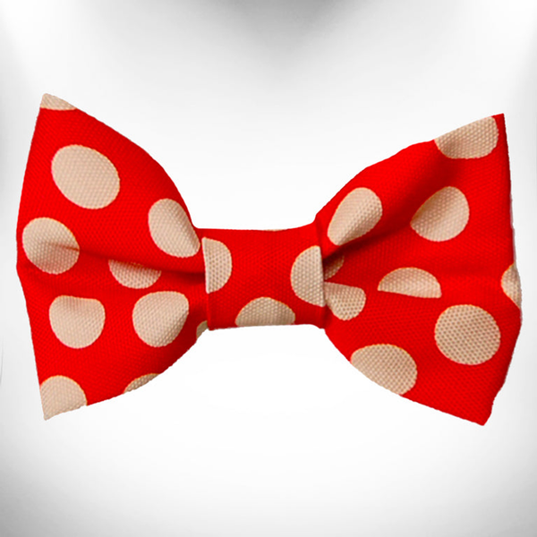 Doggie Bow Tie Design Large 5"x 2.5" Tan Polka Dot on Red