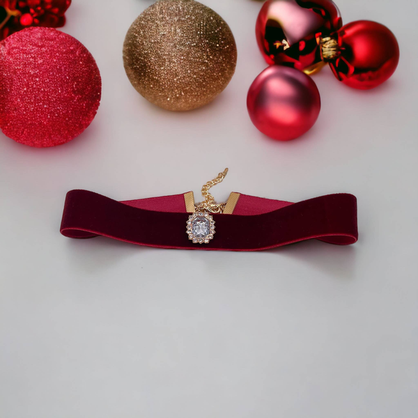 Luxurious Velvet Crystal Dog Collar 22"