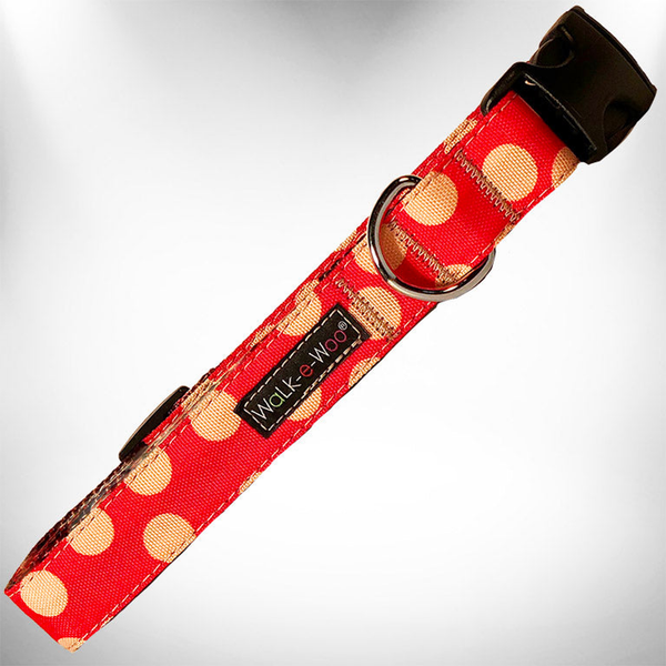 Polka Dot Dog - Tan Dots Collars L 1" width fits 14-25" neck Tan Dots on Red