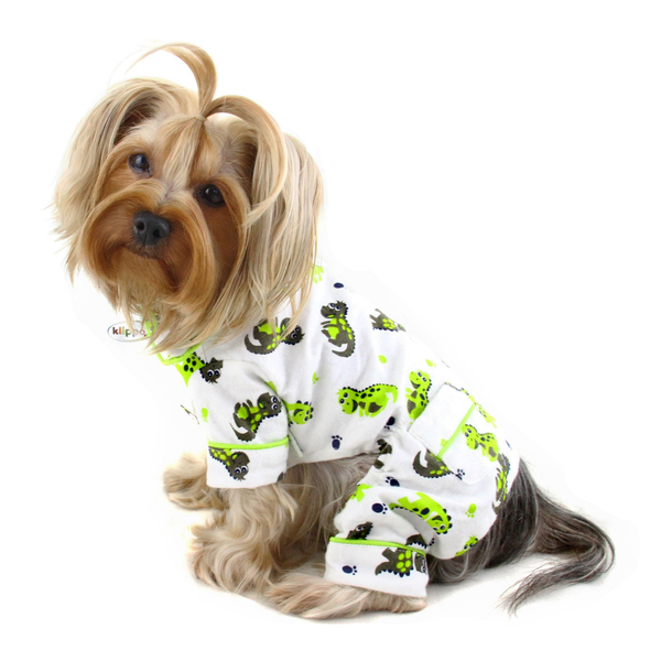 Playful Dinosaur Flannel Pajamas Small White