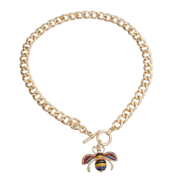 Rhinestone Bee Toggle Necklace Small yellow