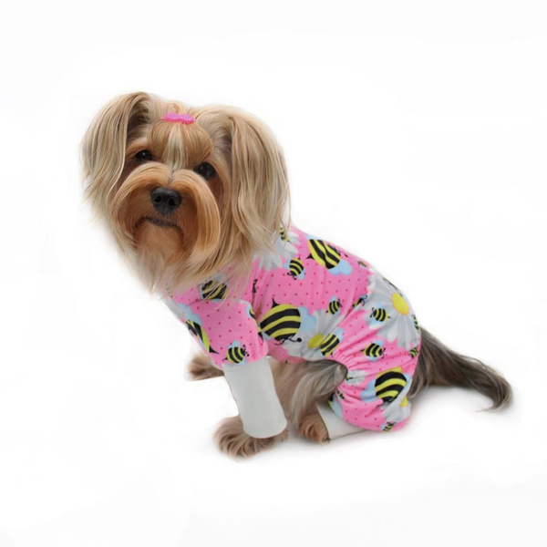 Ultra Soft Plush Minky Bumblebee & Flower Pajamas S Pink