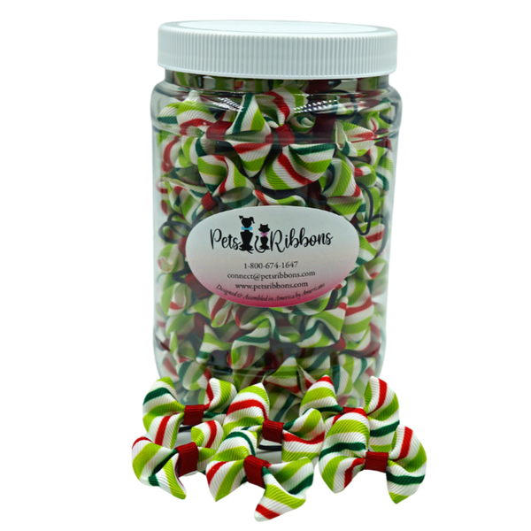 | 50-100 Christmas Candy Stripe 1" Dog Cat Bows| Dog Apparel