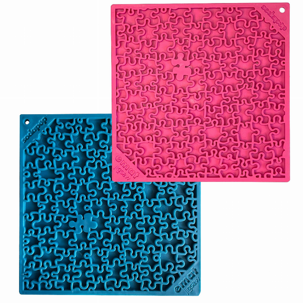Large Bluee Jigsaw & Large Pink Jigsaw EMat Lick Mat Bundle Pet Bowl