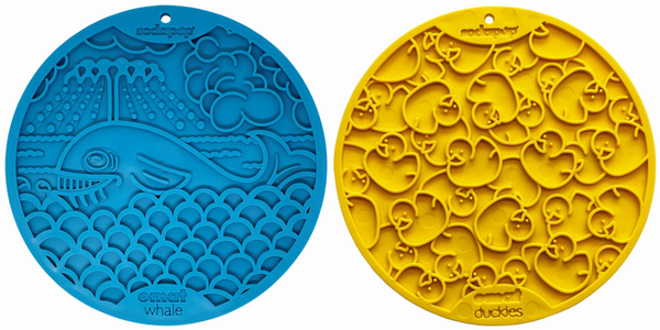 Large Bluee Whale & Large Yellow Duckies Bathtub EMat Lick Mat Bundle Pet Bowl
