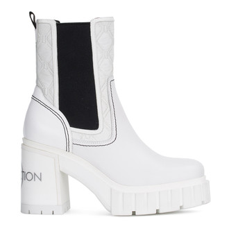 Women's  White Textile and Leather Platform Boots GS 5360232 WHB