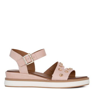 Women's Powder Pink Wedge Sandals with a Square Buckle GQ 5120914 NDZ
