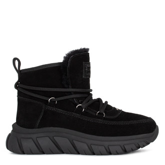 Women's Black Suede Winter Boots with Wraparound Lacing GC 5514014 BLS