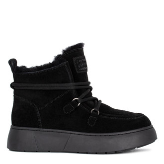 Women's Black Suede Winter Boots with Elastic Lacing TC 5512014 BLS