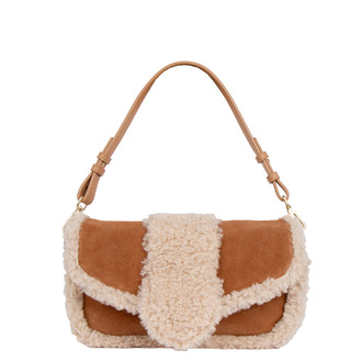 Women's Cognac Suede Bag Cortina with Sheepskin Trim YB 5232034 CGS