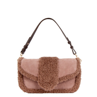 Women's Beige Suede Bag Cortina with Sheepskin Trim YB 5232034 TPB Women's Beige Suede Bag Cortina with Sheepskin Trim YB 5232034 TPB