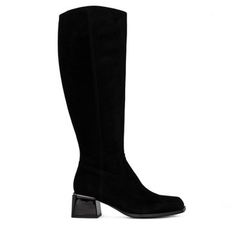 Women's Black Mid-season Suede Boots with Square Toe GF 5447915 BLS