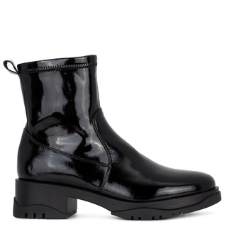 Women's Black Leather Patent Leather Boots with Zipper GJ 5321035 BLP