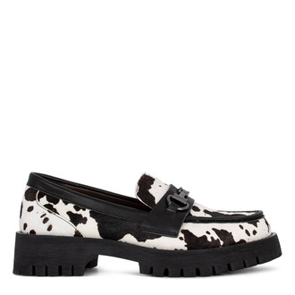 Women's Black and White Leather Loafers GQ 5220015 BLW